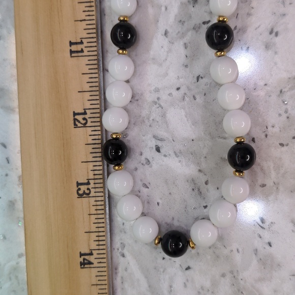 Napier Black and White Beaded Necklace with a Gold Accent - Picture 5 of 9